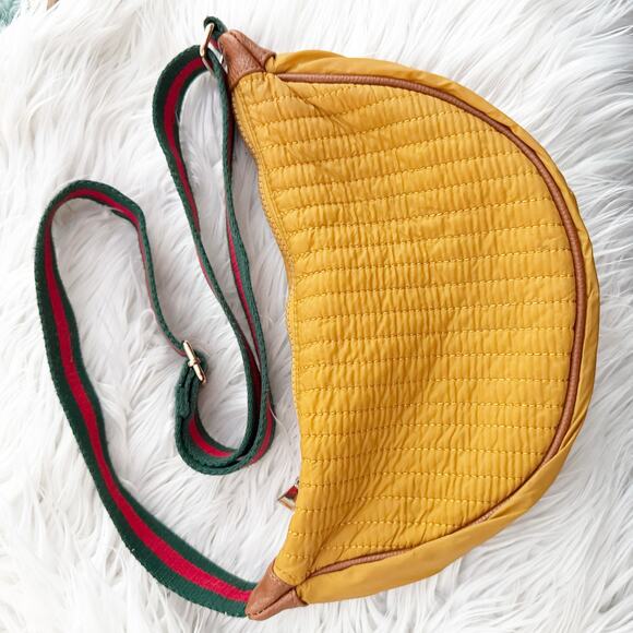 SHIRALEAH x ANTHROPOLOGIE | Ezra Large Crossbody Sling Bag Honey Gold Red Green - Picture 3 of 9